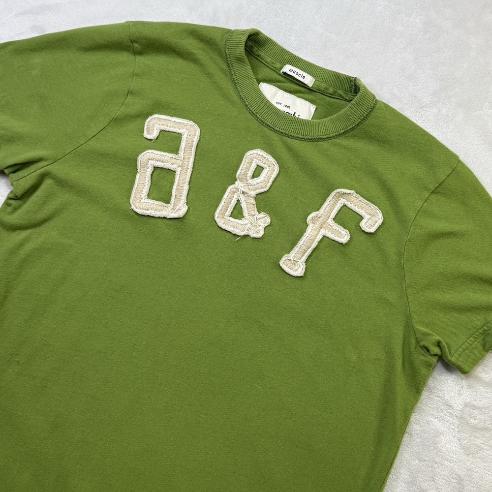 Abercrombie Kids XL Y2K Green Muscle Fit A&F Applique T Shirt 2000s